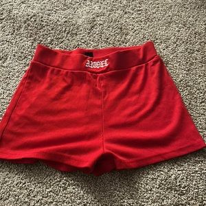 red shorts from shein (angel written on top)